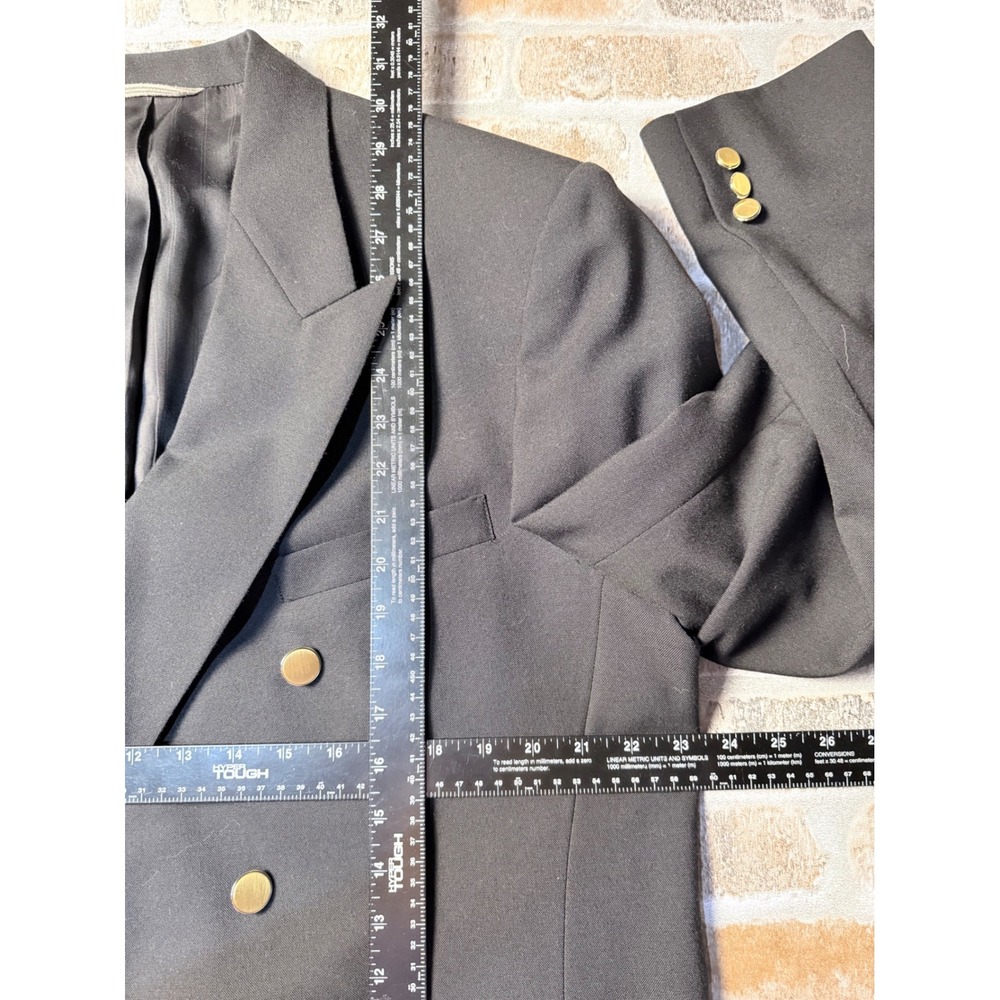 Henry Grethel Mens Double Breasted Blazer Black Gold Buttons Peak Lapel‎ Jacket - Picture 5 of 9